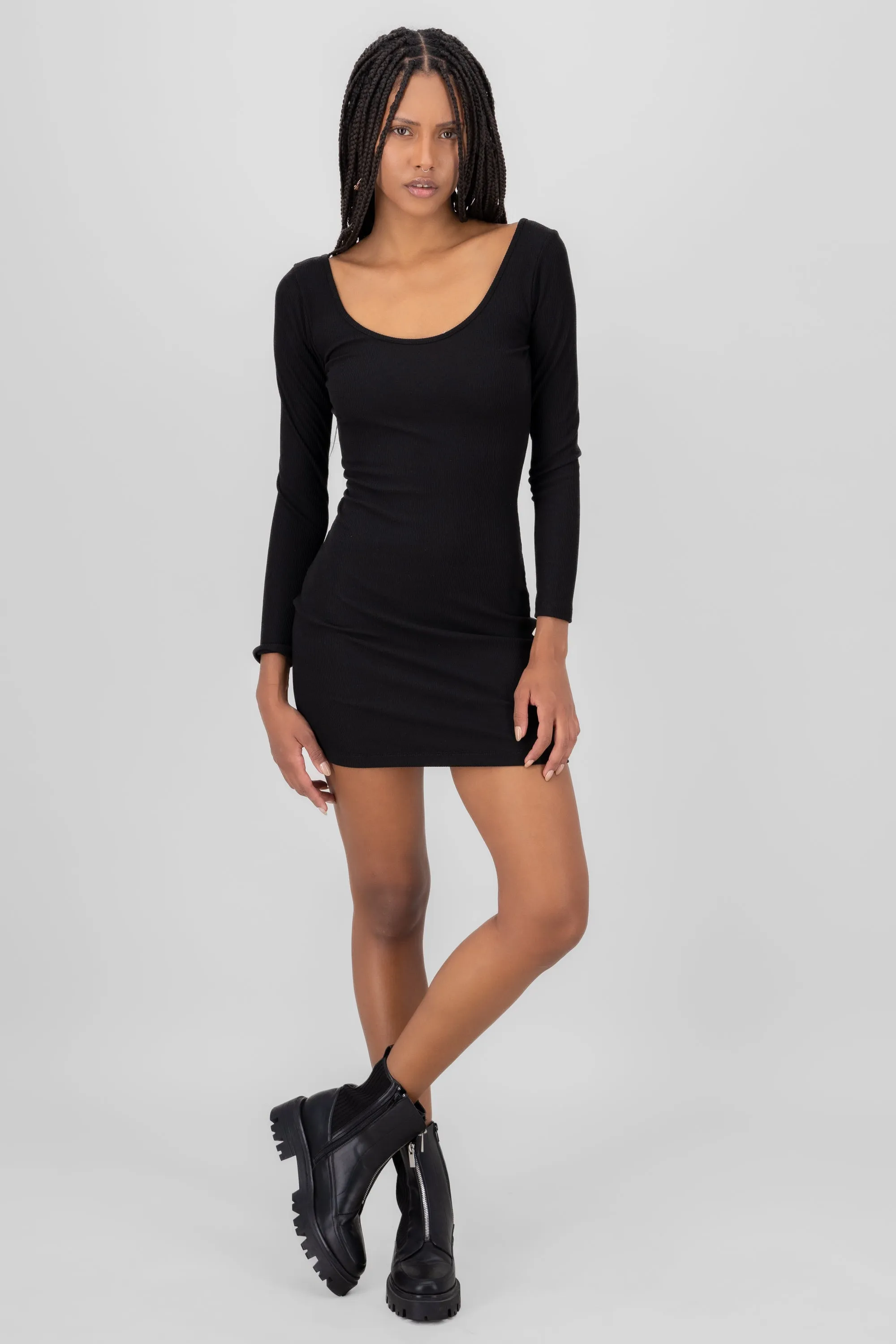 Vestido mini rib manga larga sold by Shasa