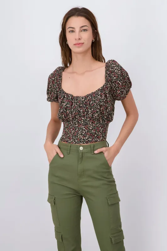 Blusa manga abullonada flores sold by Shasa