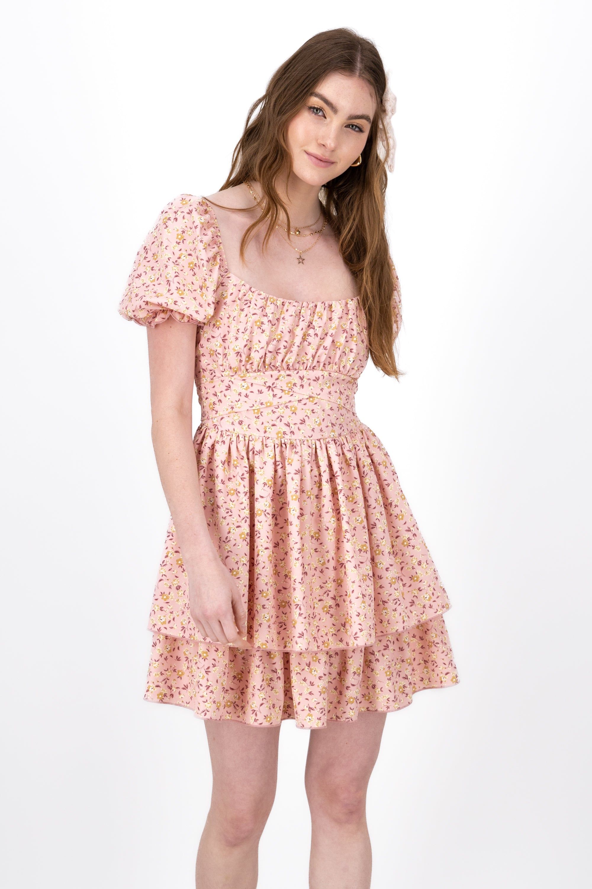 Vestido Mini Flores Manga Olanes sold by Shasa