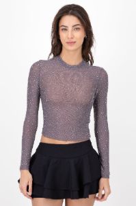 Top Mesh Manga Larga Brillos sold by Shasa