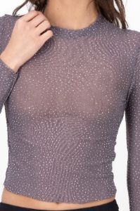 Top Mesh Manga Larga Brillos sold by Shasa