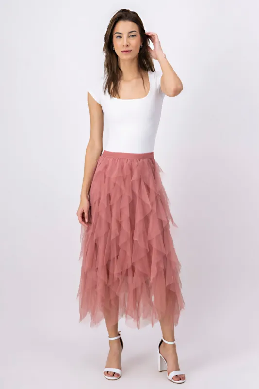 Falda midi mesh olanes sold by Shasa