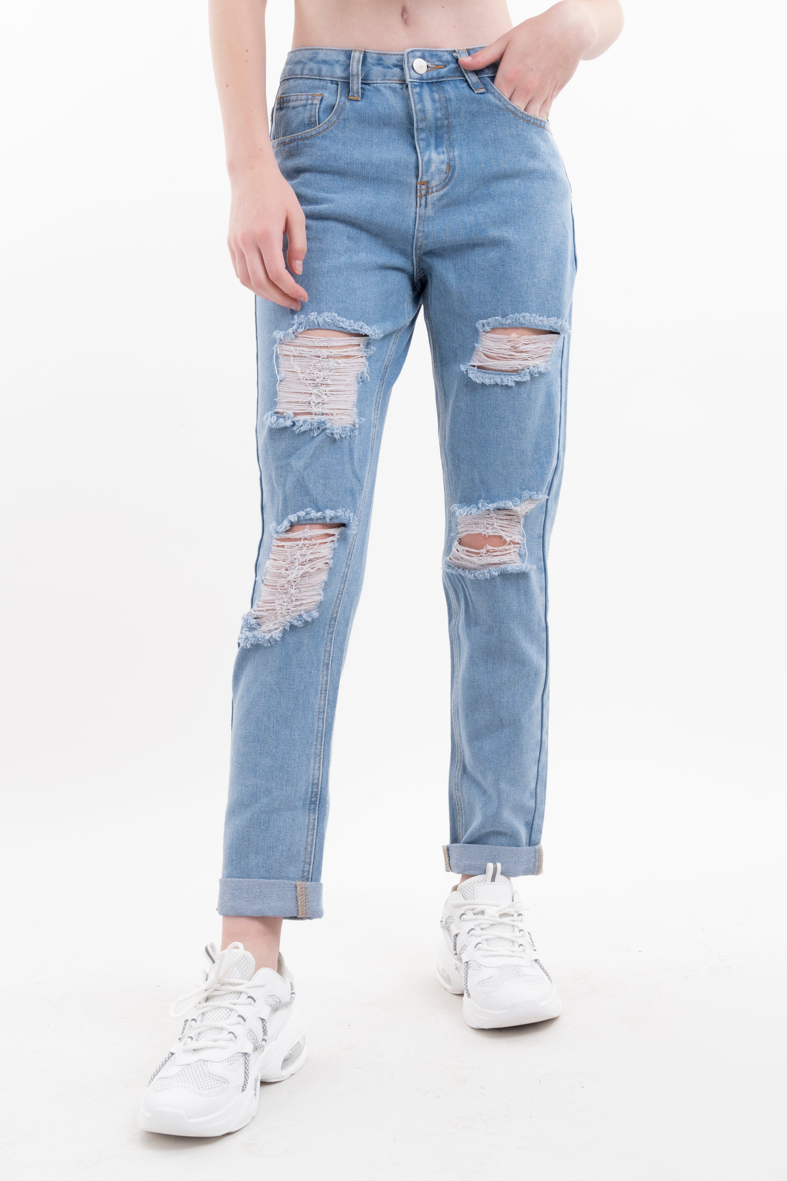 Jeans mom destrucciones dobladillo sold by Shasa