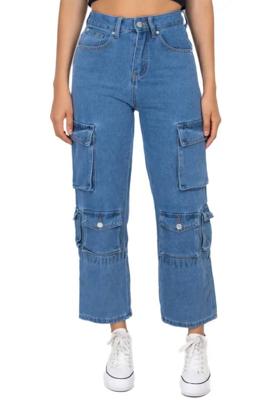 Jeans rectos cargo lisos sold by Shasa