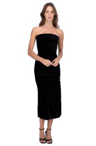 Vestido midi strapless terciopelo sold by Shasa