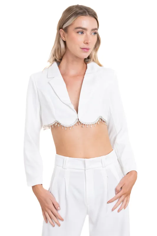 Saco crop flecos brillos sold by Shasa