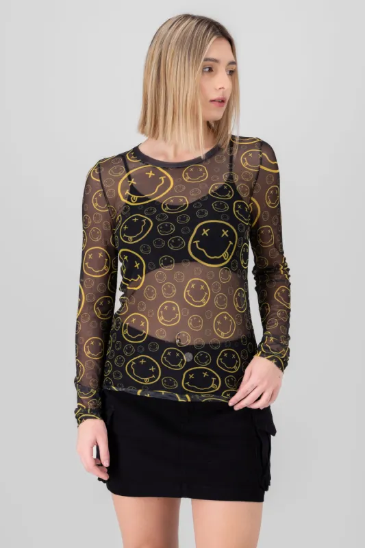Blusa mesh nirvana manga larga sold by Shasa