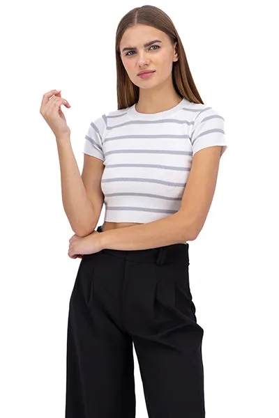 Top Crop Punto Manga Corta Rayas sold by Shasa