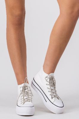 Tenis canvas plataforma agujeta brillos sold by Shasa
