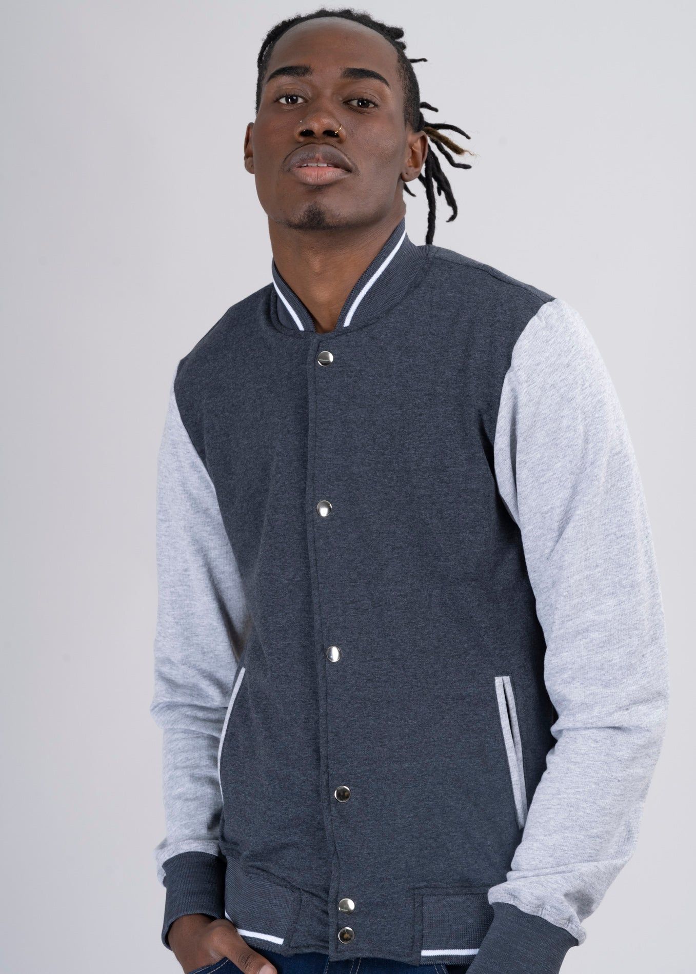 Chamarra bomber college bicolor botones sold by Shasa