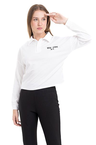 Blusa lisa cuello polo manga larga sold by Shasa