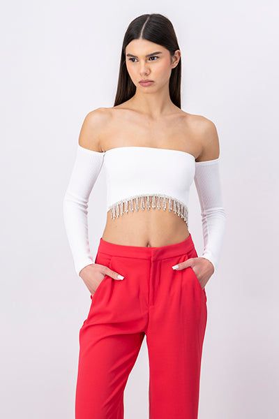 Top Crop Manga Larga Brillos sold by Shasa