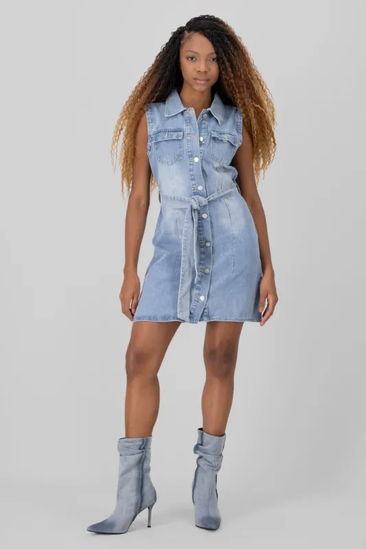 Vestido denim corto sin mangas sold by Shasa