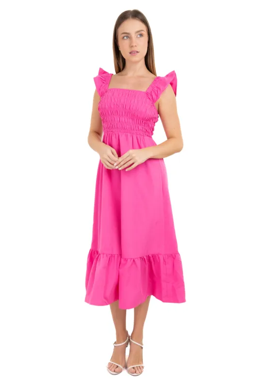Vestido midi fruncido olanes sold by Shasa
