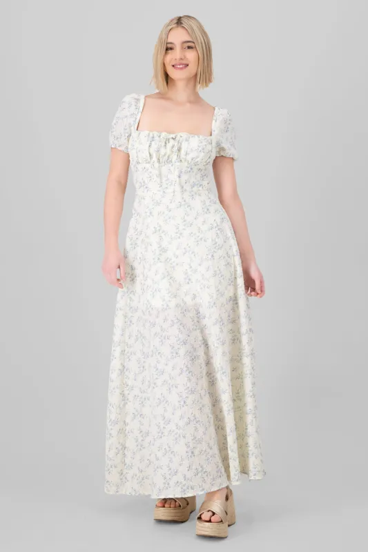 Vestido maxi con flores textura sold by Shasa