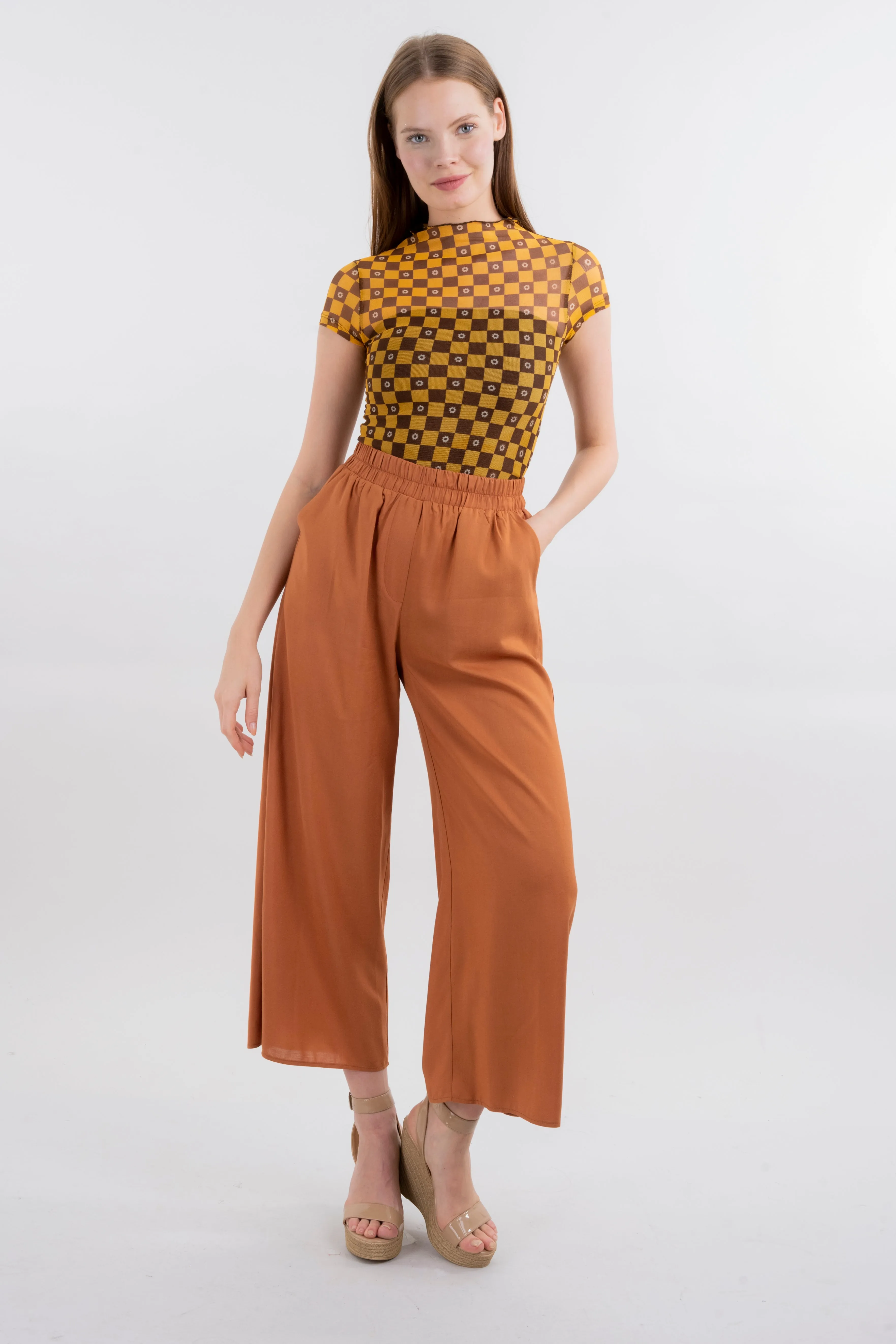 Pantalón Wide Leg Cintura Alta Fruncida sold by Shasa