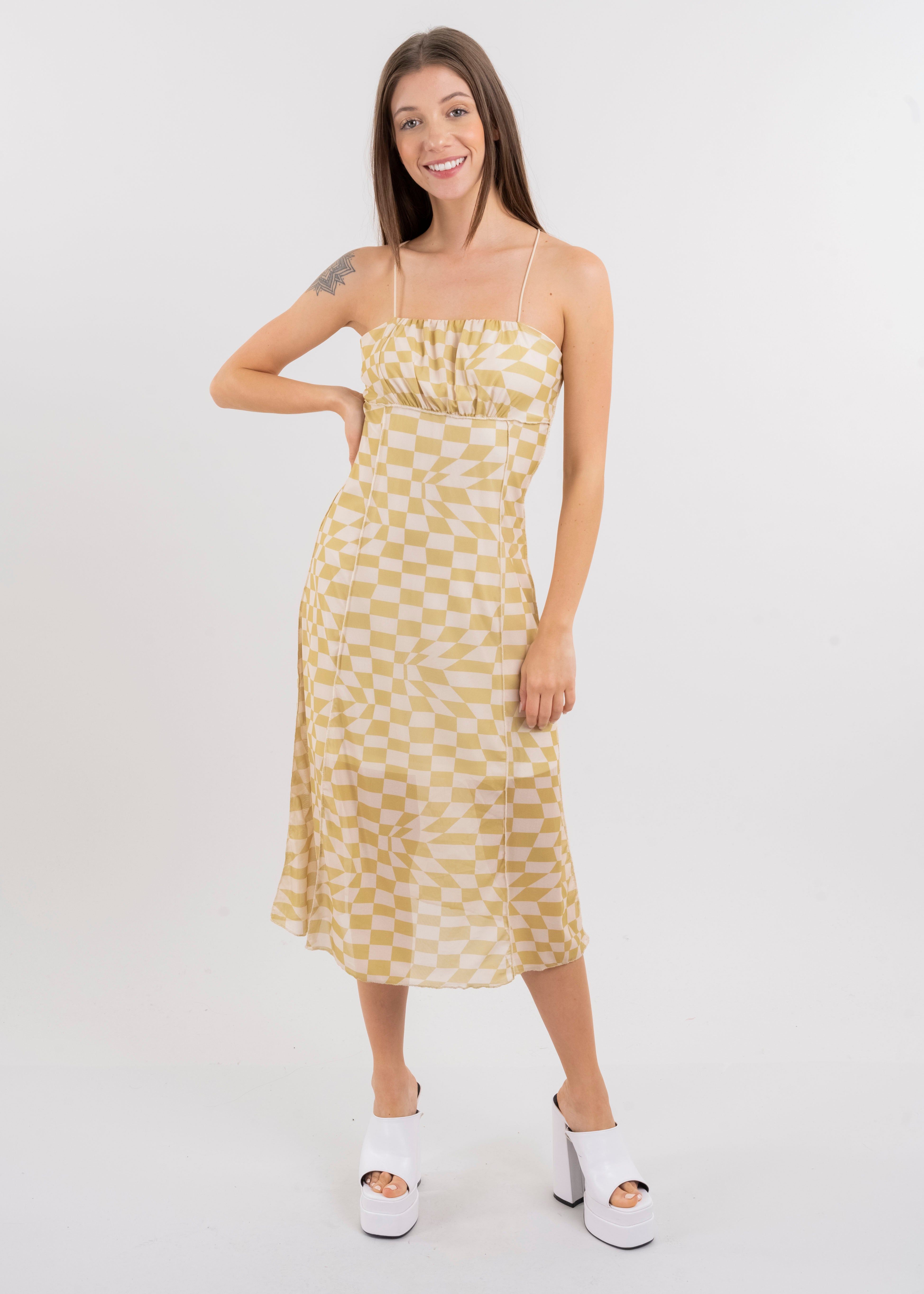 Vestido midi mesh cuadros sold by Shasa