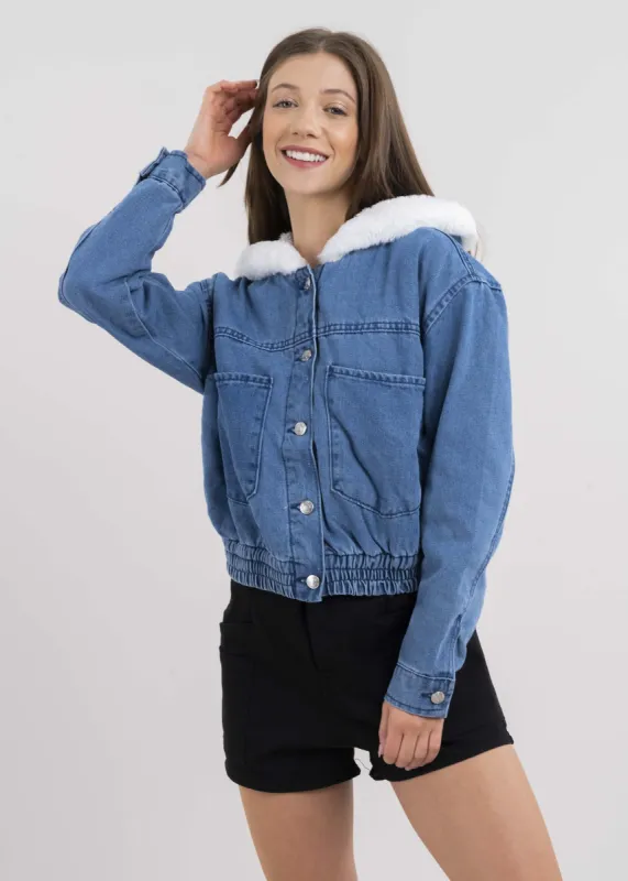 Bomber denim forro sherpa sold by Shasa