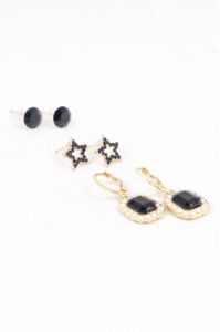 Set 3 Pares Aretes Estrella Cuadro Cristal sold by Shasa