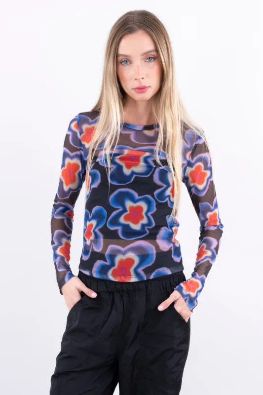 Top mesh manga larga flores tie dye sold by Shasa
