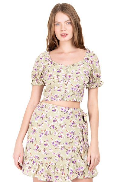 Top floreado manga abullonada sold by Shasa