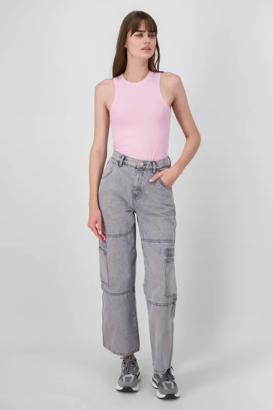 Jeans straight cargo sold by Shasa