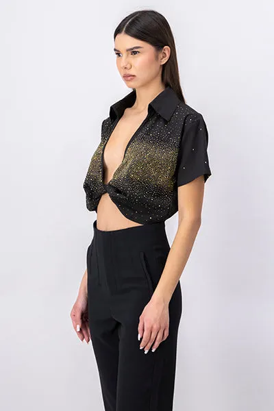 Camisa crop nudo brillos sold by Shasa product image thumbnail 3