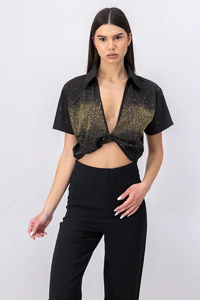 Camisa crop nudo brillos sold by Shasa product image thumbnail 2