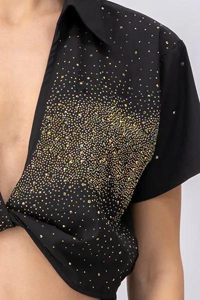 Camisa crop nudo brillos sold by Shasa product image thumbnail 4