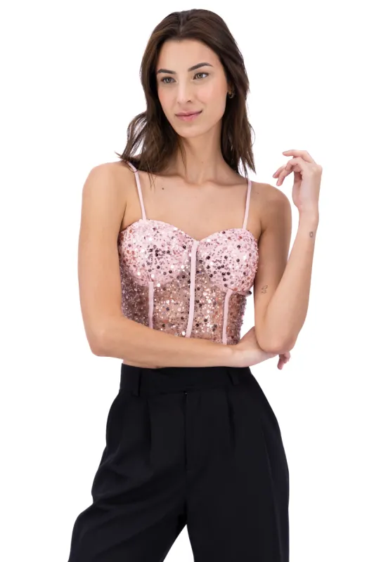 Top con copas de lentejuelas y brillos sold by Shasa