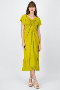 Vestido Maxi Detalle Smock Manga Abullonada sold by Shasa