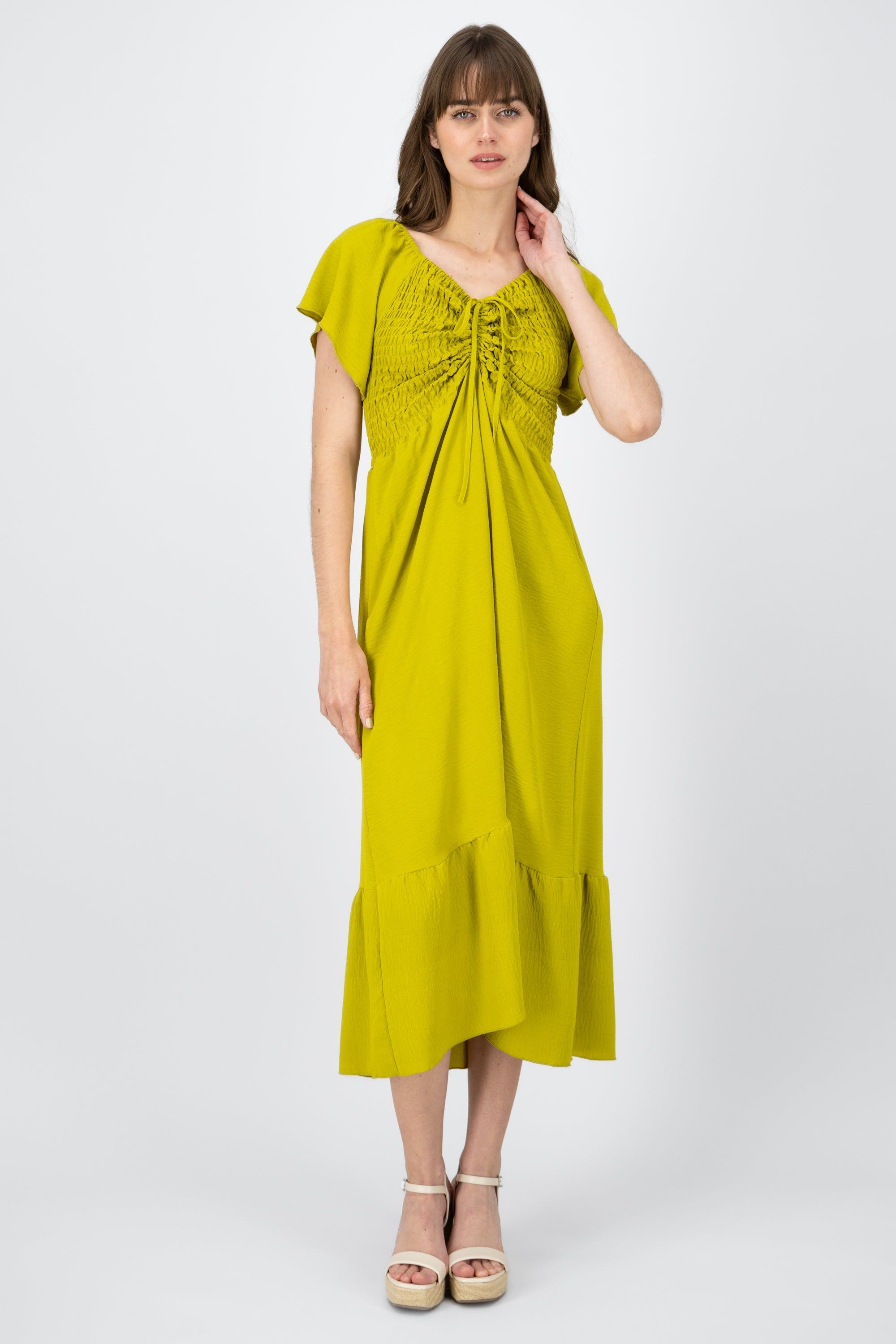 Vestido Maxi Detalle Smock Manga Abullonada sold by Shasa