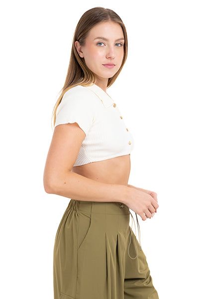 Top crop tejido cuello polo sold by Shasa product image thumbnail 3