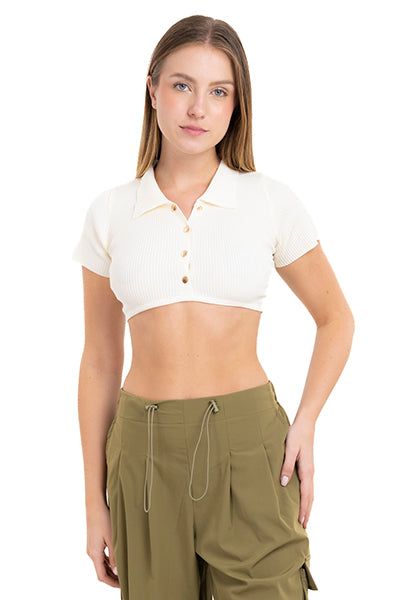 Top crop tejido cuello polo sold by Shasa product image thumbnail 2