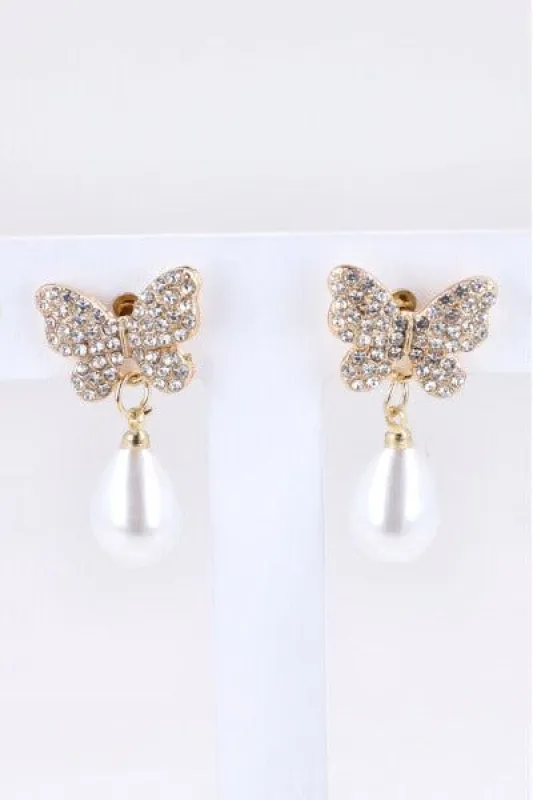 Aretes Mariposa Brillos Perla sold by Shasa