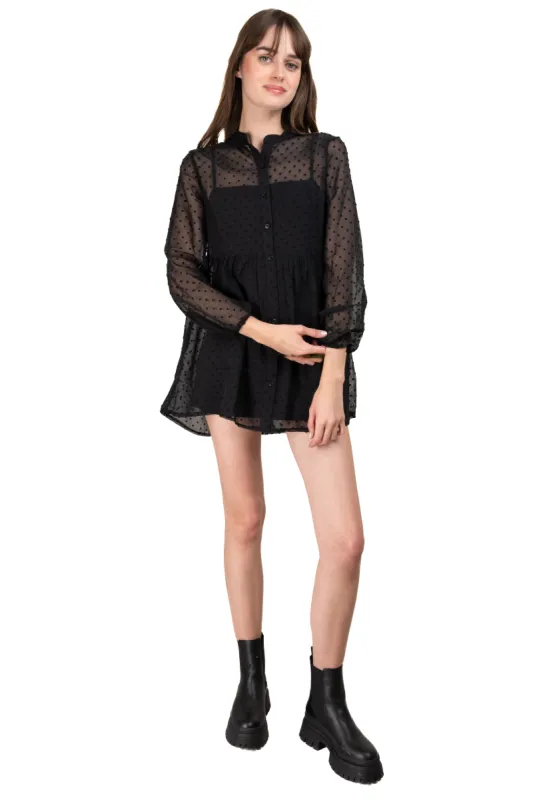 Vestido camisero mini polkas con textura sold by Shasa