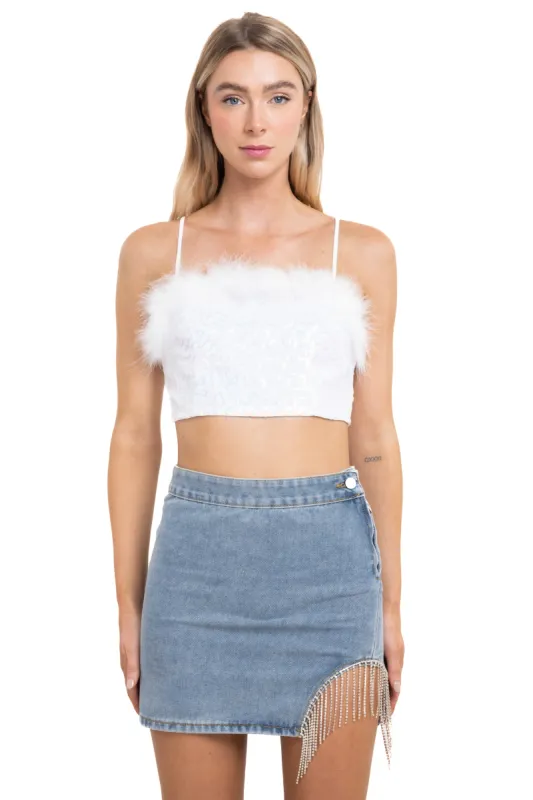 Top crop plumas lentejuelas sold by Shasa