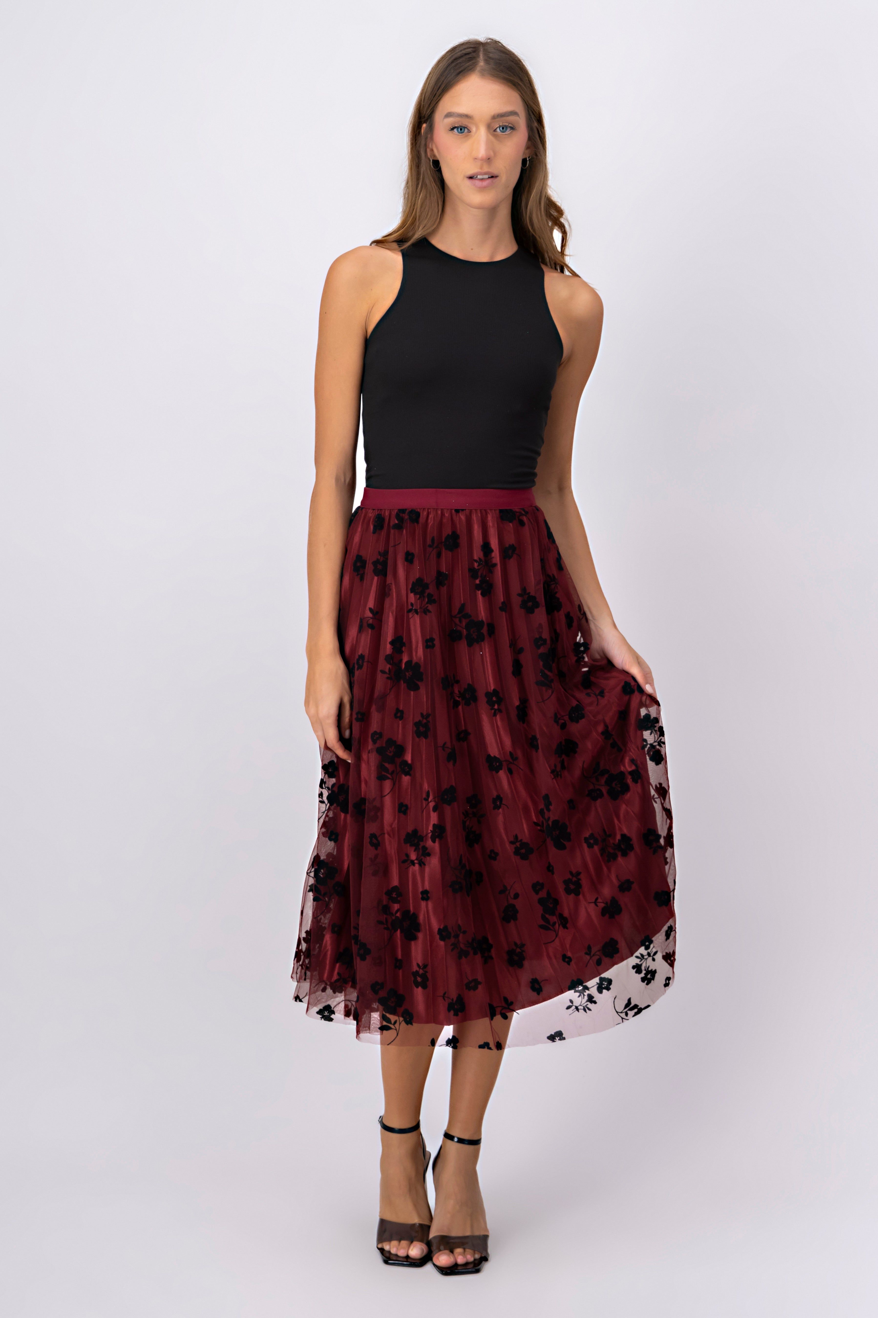 Falda midi mesh flores smock sold by Shasa