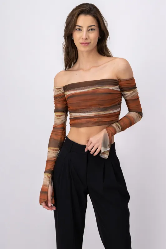 Top mesh strapless manga fruncida sold by Shasa