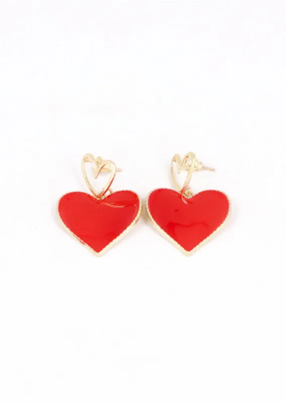 Aretes largos doble corazón sold by Shasa