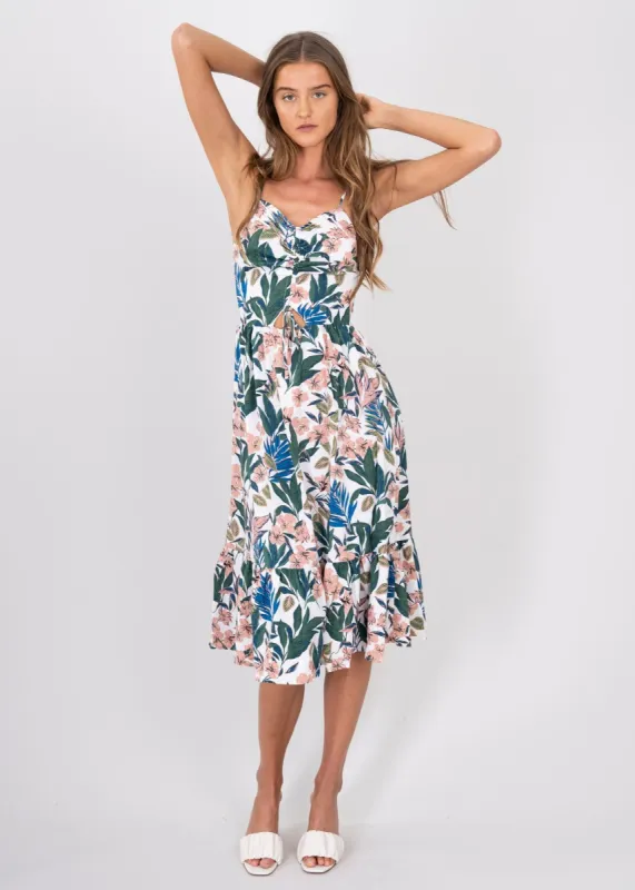 Vestido Maxi Abertura Abdomen Estampado Tropical sold by Shasa