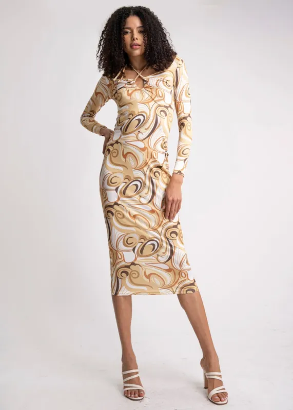 Vestido Midi Escote Tiras Cruzadas Manga Larga sold by Shasa