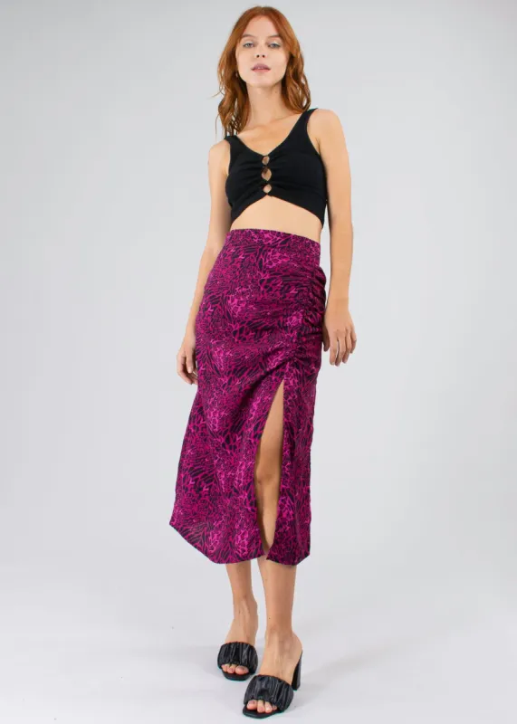 Falda Midi Abierta Animal Print Fruncido sold by Shasa