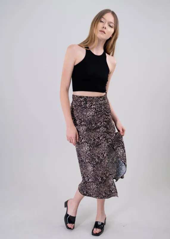 Falda Midi Abierta Animal Print Fruncido sold by Shasa