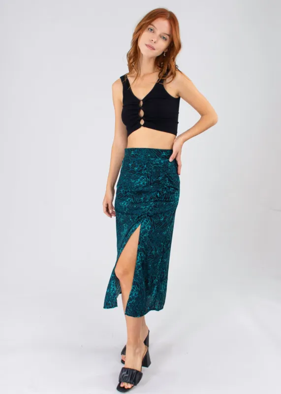 Falda Midi Abierta Animal Print Fruncido sold by Shasa