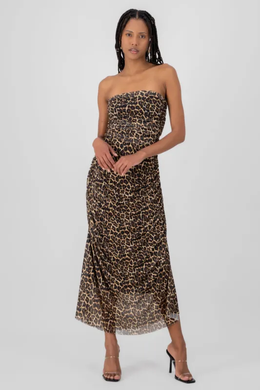 Vestido maxi drapeado animal print sold by Shasa