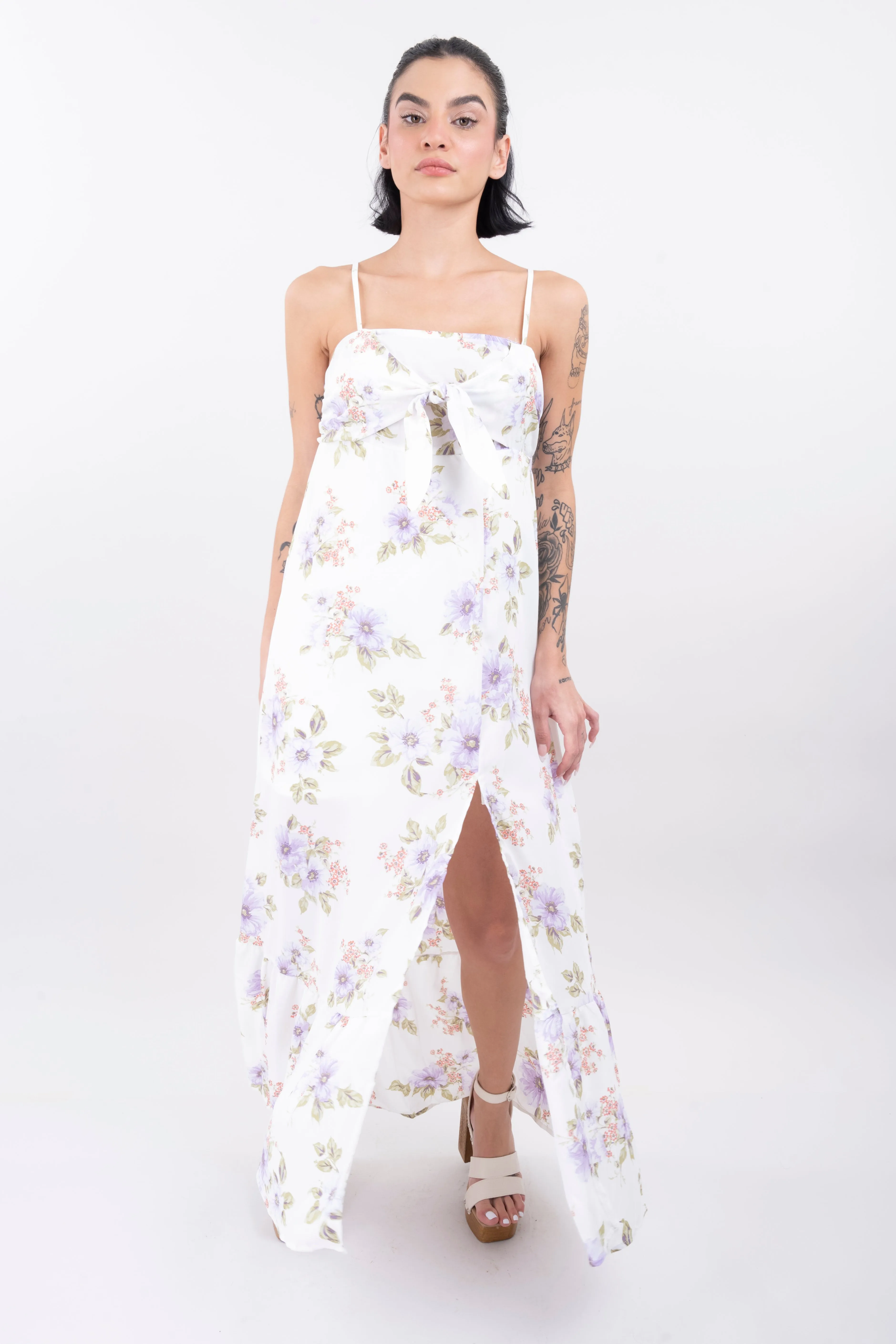 Vestido maxi abertura flores sold by Shasa