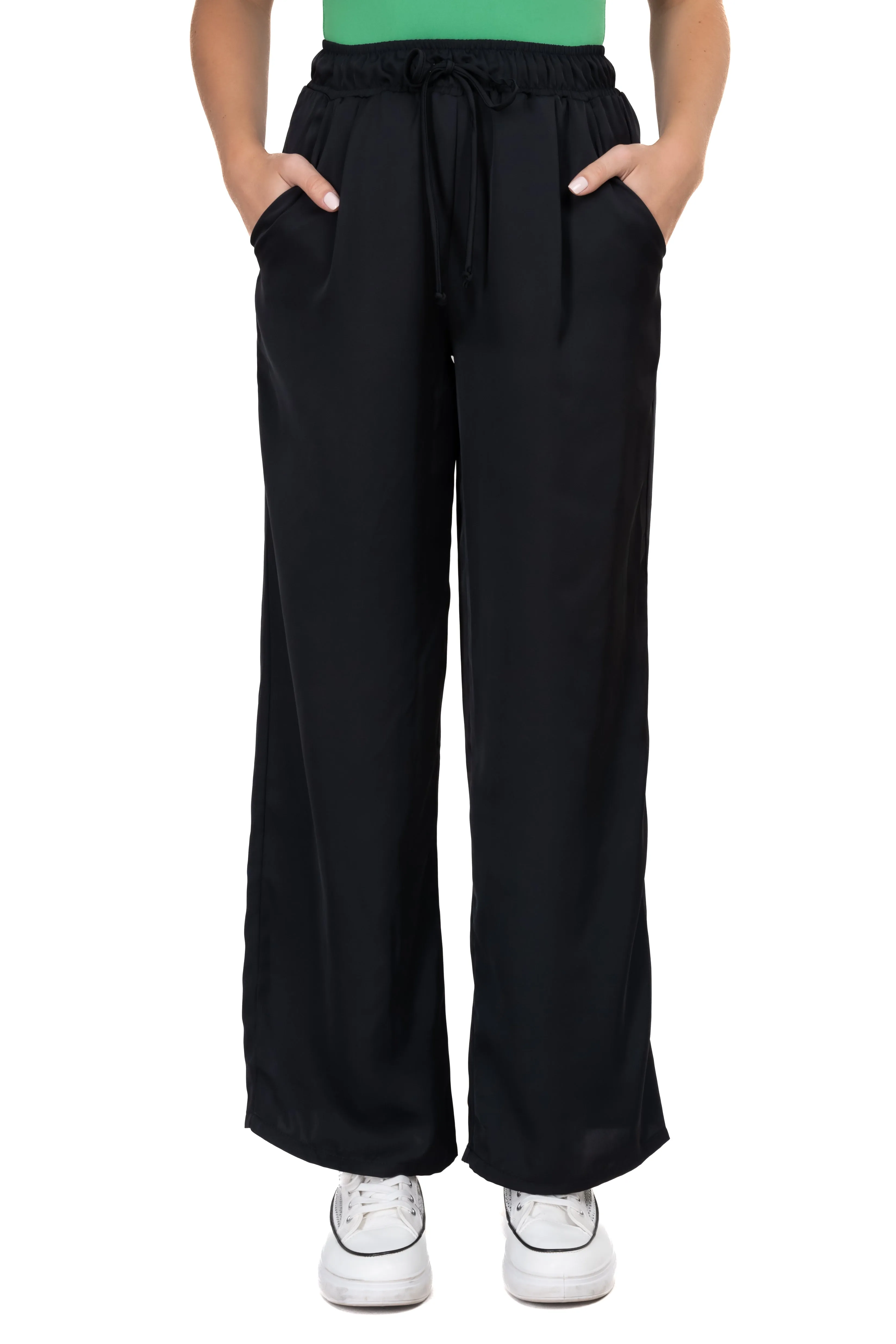 Pantalón wide leg satinado cintas sold by Shasa