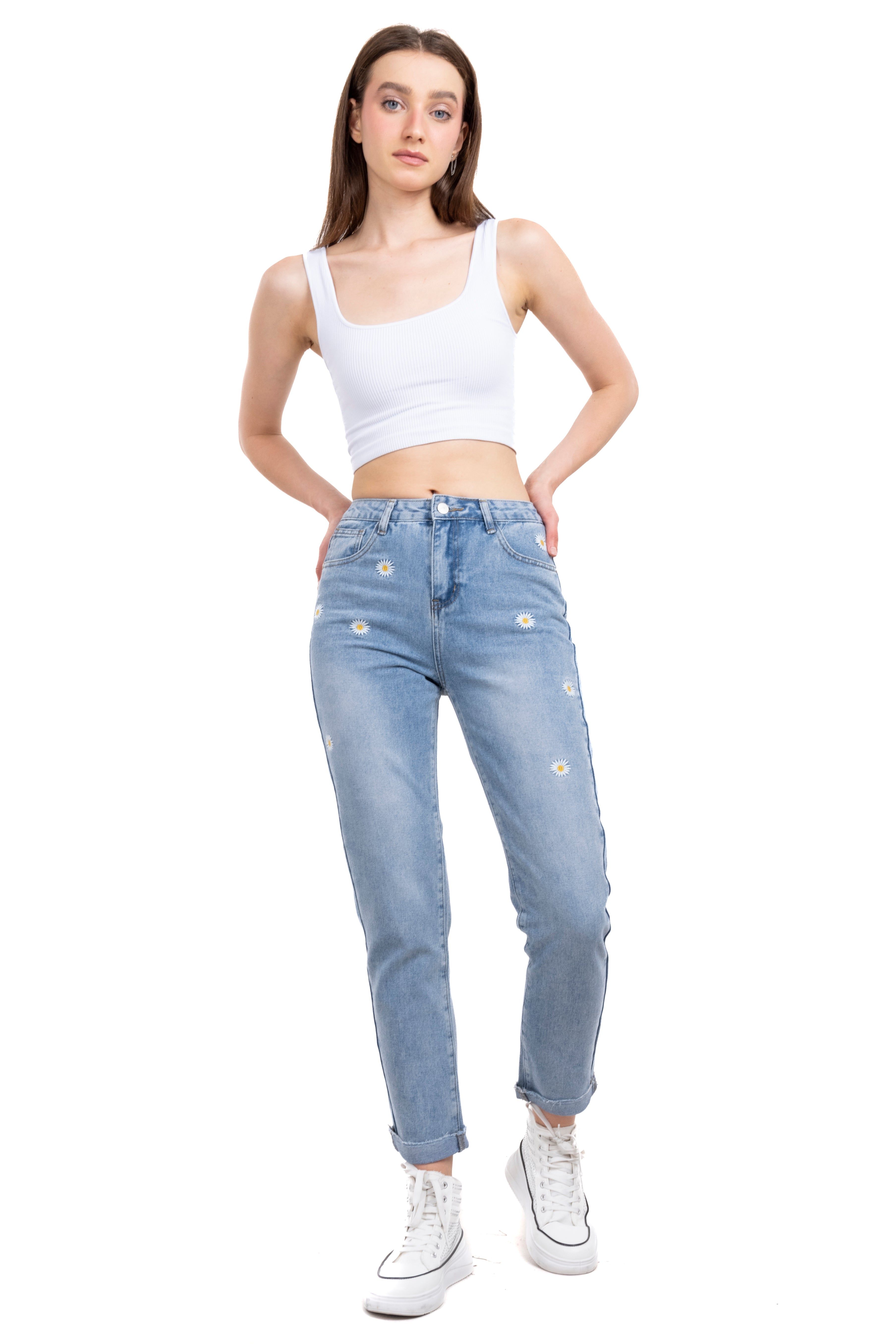 Mom jeans cintura alta bordado margaritas sold by Shasa product image thumbnail 2
