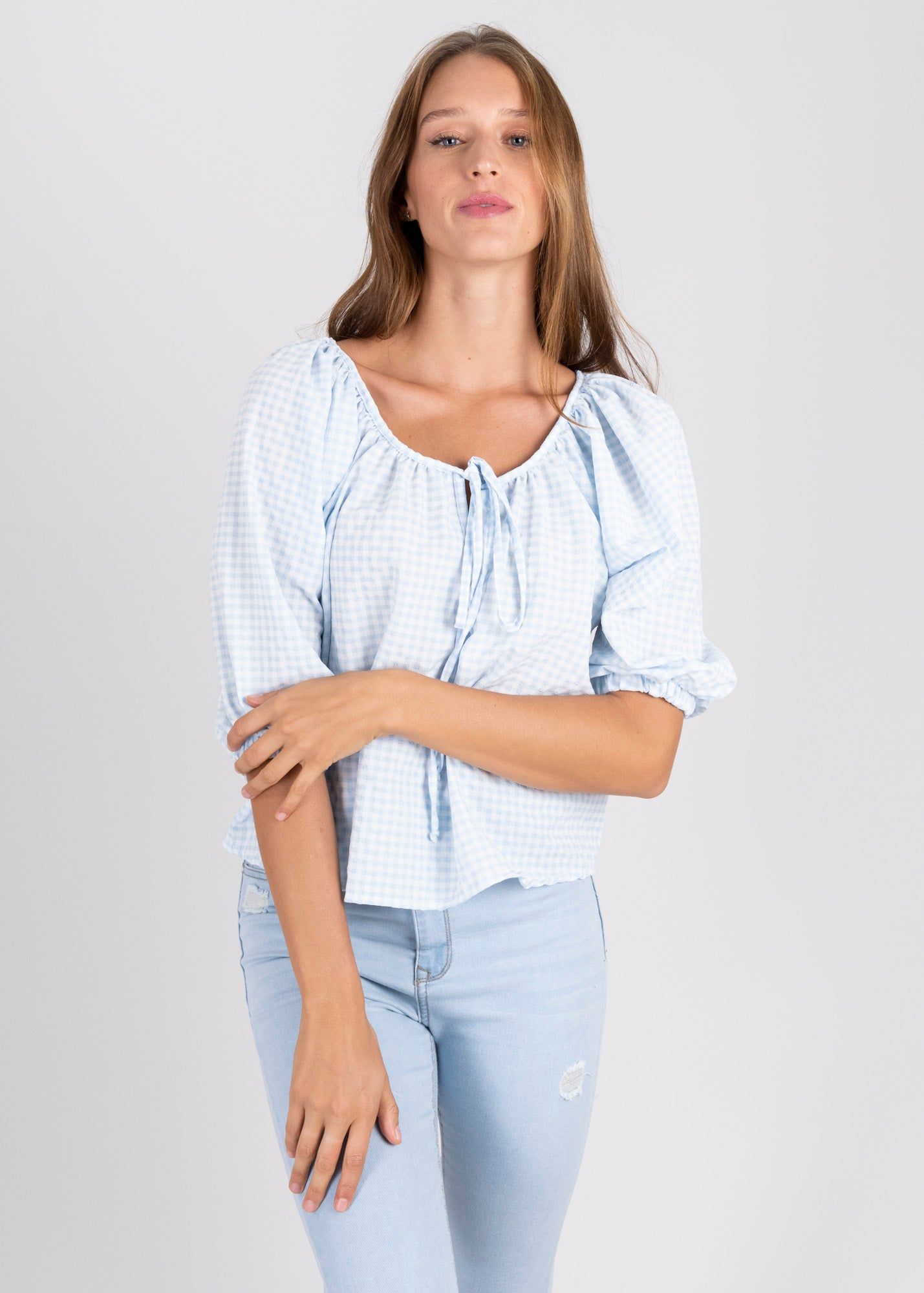 Blusa amplia manga abullonada cuadros sold by Shasa product image thumbnail 5